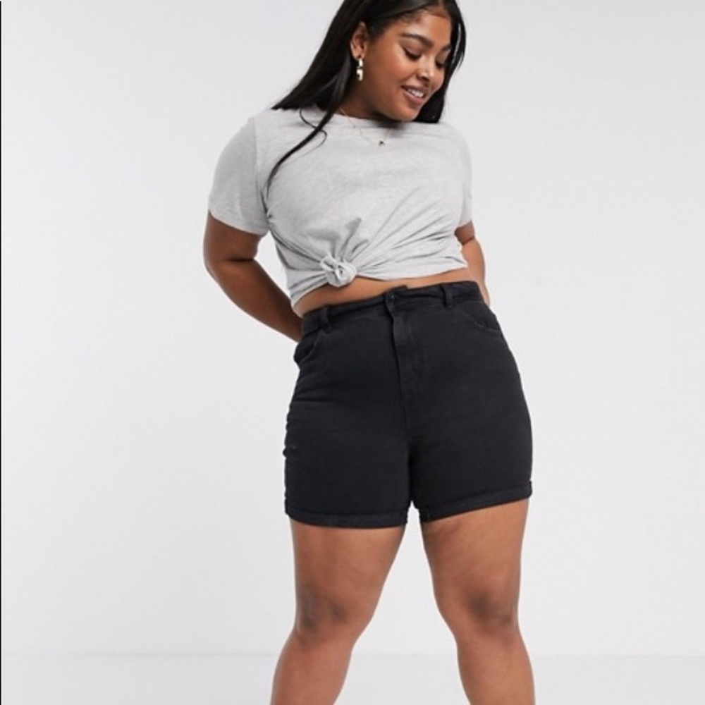 ASOS - curve, plus size cuffed black jean shorts